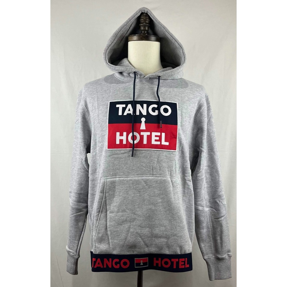 NWT Tango Hotel Grey Heather Flag Logo Pullover Hoodie Mens Size Small